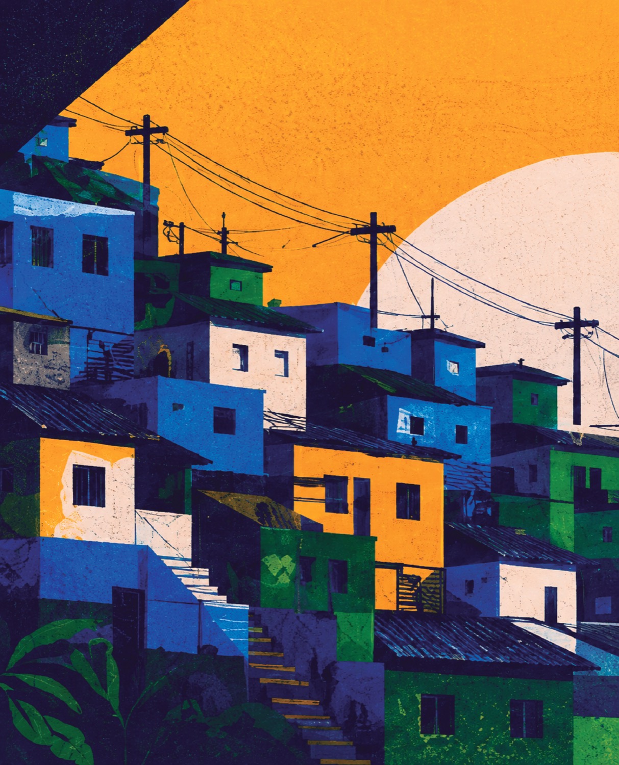 Ilustração de uma comunidade de Minas nas cores da campanha